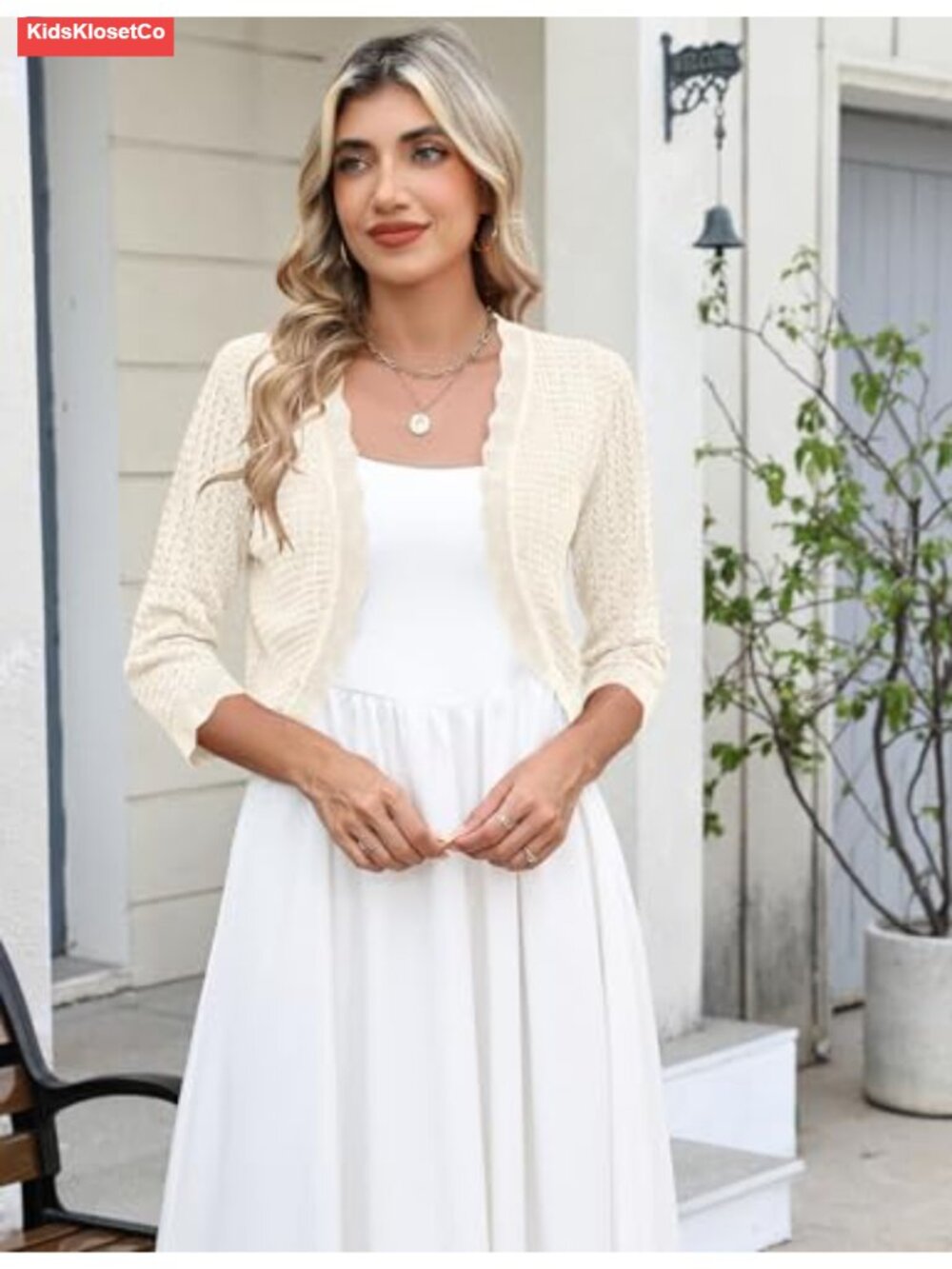 3/4 Sleeve Cropped Cardigan Knit Open Front Bolero Shrug for Dresses - Picture 3 of 6